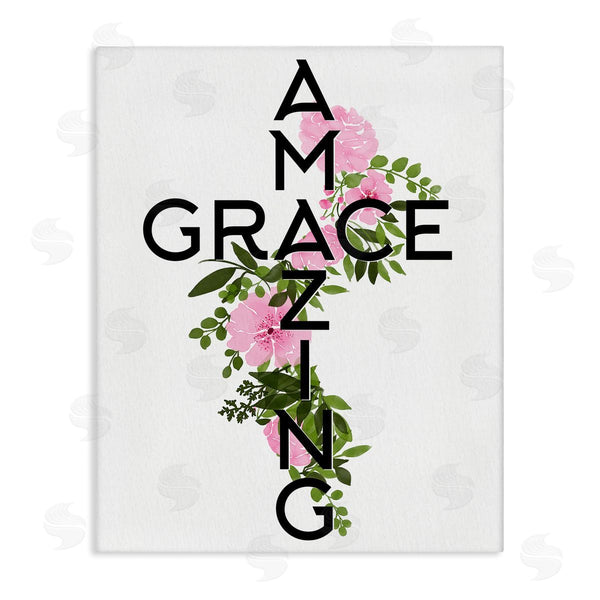 stupell industries Anne Bailey | Amazing Grace Pink Floral Cross Shape Botanicals Wall Art