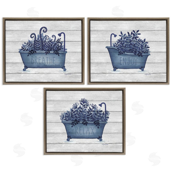 Stupell Industries Annie LaPoint | Enjoy Relaxing Bath Tub Blue Foliage Wall Art