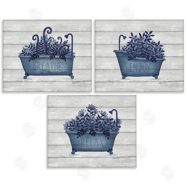 stupell industries Annie LaPoint | Enjoy Relaxing Bath Tub Blue Foliage Wall Art