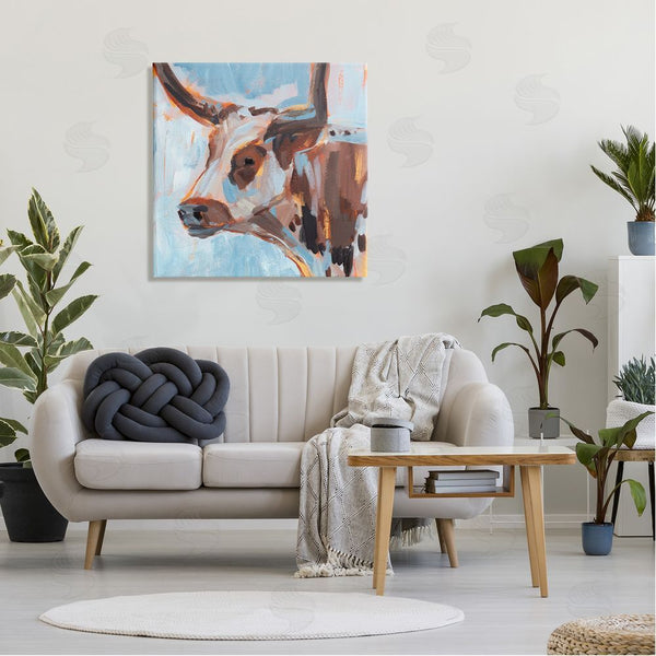 Stupell Industries Annie Warren | Abstract Blue Longhorn Wall Art