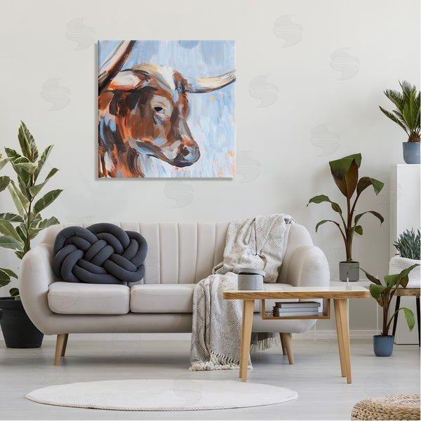 Stupell Industries Annie Warren | Blue Longhorn Cattle Portrait Wall Art