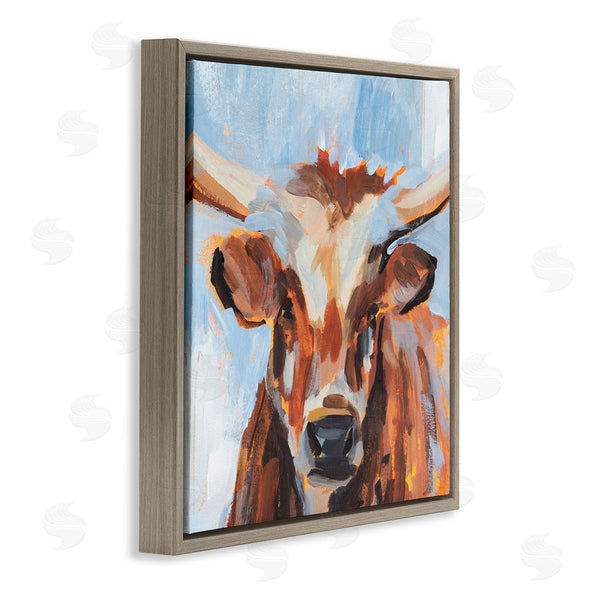 Stupell Industries Annie Warren | Blue Modern Farm Cow Cattle Brushstrokes Painting Wall Art