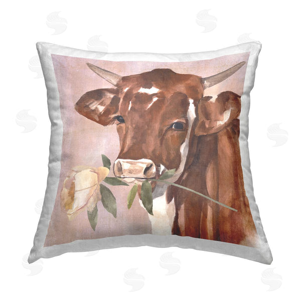 stupell industries Annie Warren | Brown Cattle & Rose Printed Throw Pillow