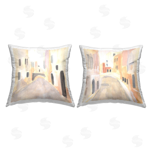 stupell industries Annie Warren | European Alley Architecture Abstract Cityscape Printed Throw Pillow Set