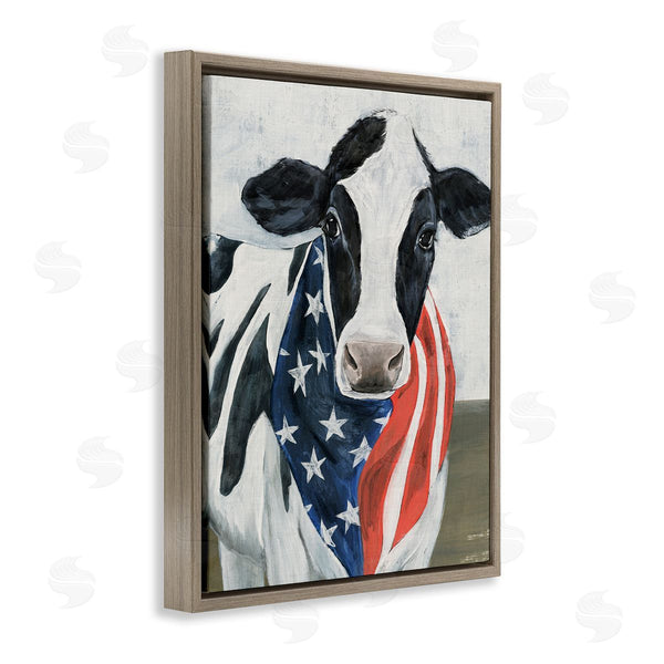 Stupell Industries Annie Warren | Farm Cow American Flag Animal Wall Art