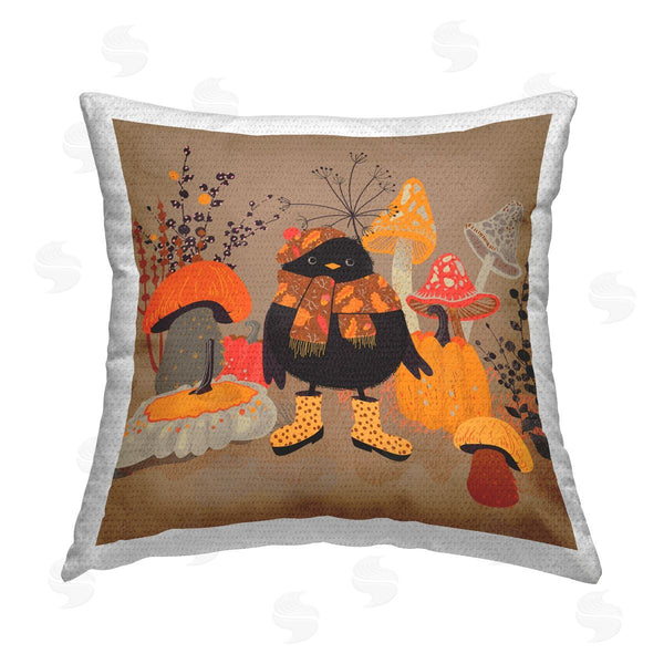 Stupell Industries Antonia Verbrugge | Black Bird & Mushrooms Printed Throw Pillow