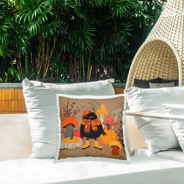 Stupell Industries Antonia Verbrugge | Black Bird & Mushrooms Printed Throw Pillow