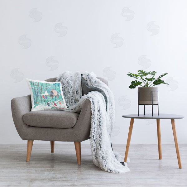 Stupell Industries Antonia Verbrugge | Snowman & Birds In Forest Printed Throw Pillow