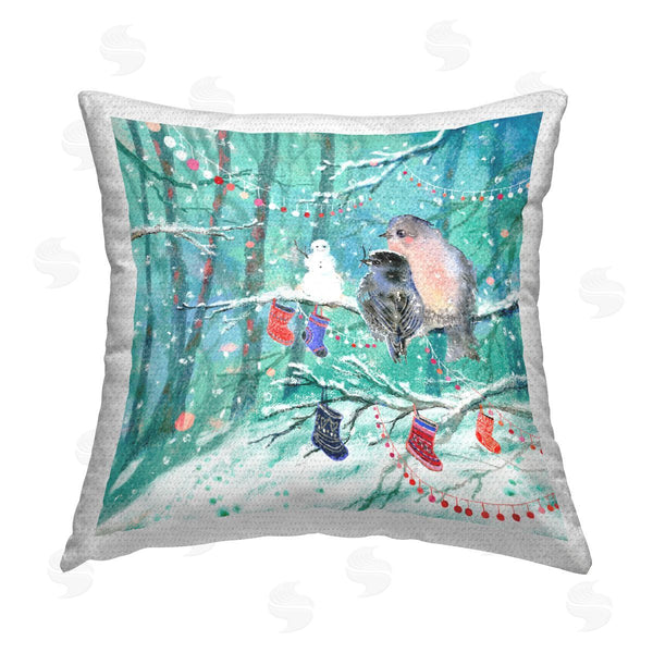 Stupell Industries Antonia Verbrugge | Snowman & Birds In Forest Printed Throw Pillow