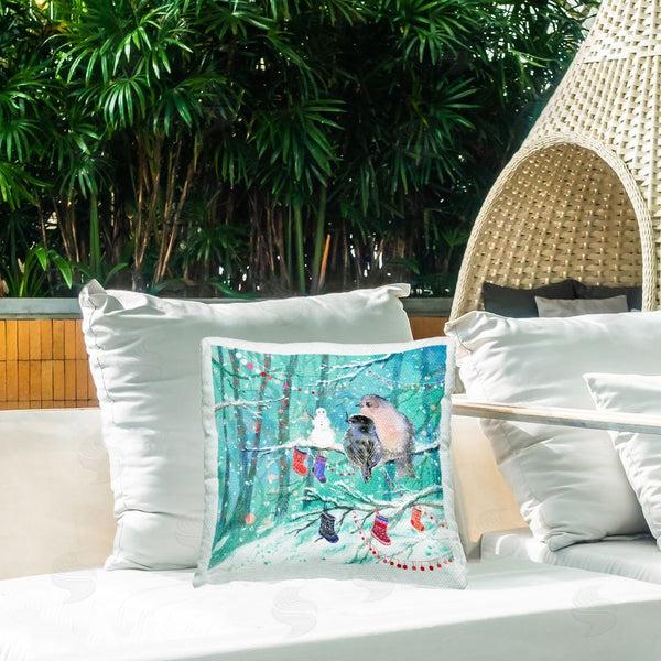 Stupell Industries Antonia Verbrugge | Snowman & Birds In Forest Printed Throw Pillow