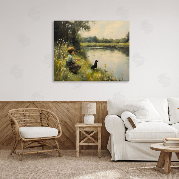 Stupell Industries Arlington Prints | Boy & Puppy Fishing Wall Art
