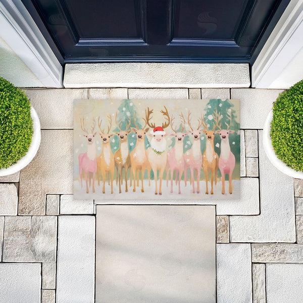 Stupell Industries Arlington Prints | Pastel Santa's Reindeer Non-Woven Door Mat