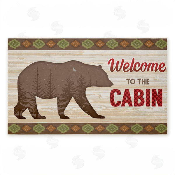 stupell industries Arrolynn Weiderhold | Cabin Welcome with Rustic Bear Non-Woven Door Mat