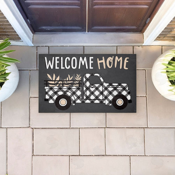Stupell Industries Arrolynn Weiderhold | Farmhouse Welcome Plaid Truck Non-Woven Door Mat