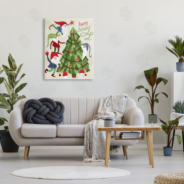 Stupell Industries Arrolynn Weiderhold | Happy Holidays Christmas Gnomes Mushroom Forest Tree Wall Art