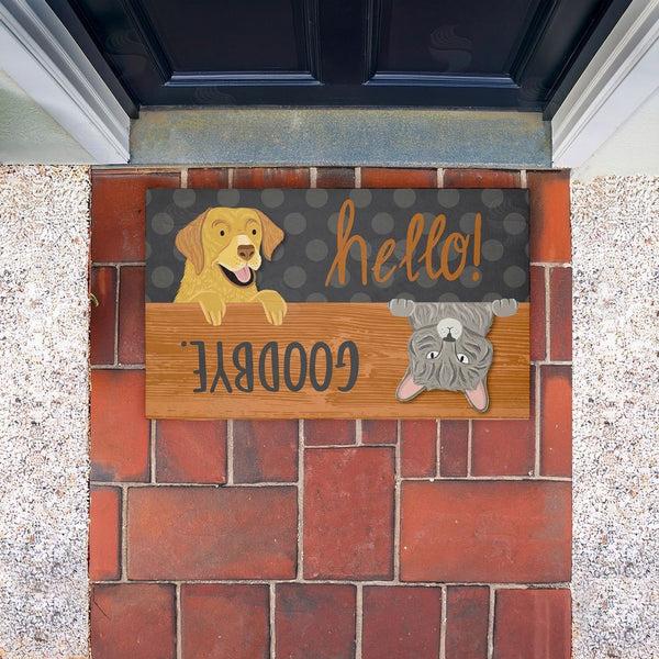 Stupell Industries Arrolynn Weiderhold | Hello Goodbye Dog & Cat Non-Woven Door Mat