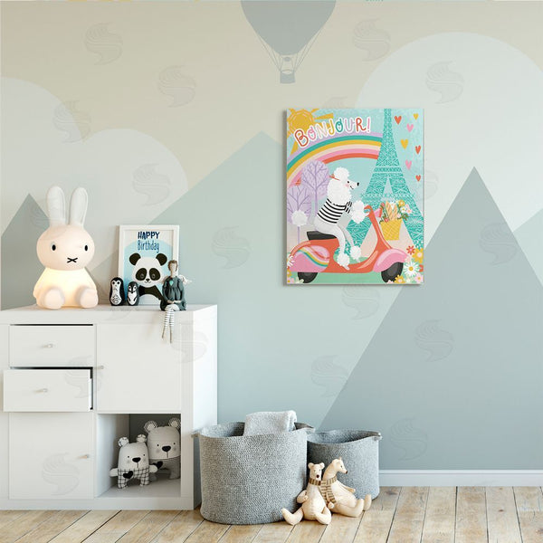 Stupell Industries Arrolynn Weiderhold | Poodle Driving Moped Bonjour Eifel Tower Wall Art