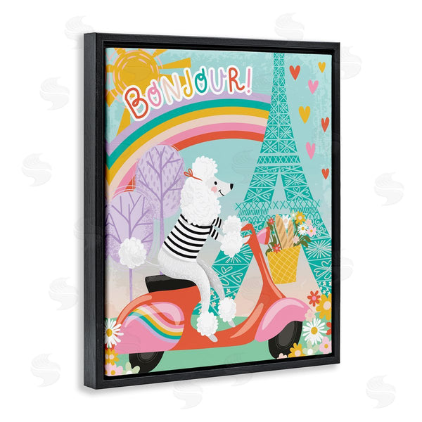 Stupell Industries Arrolynn Weiderhold | Poodle Driving Moped Bonjour Eifel Tower Wall Art