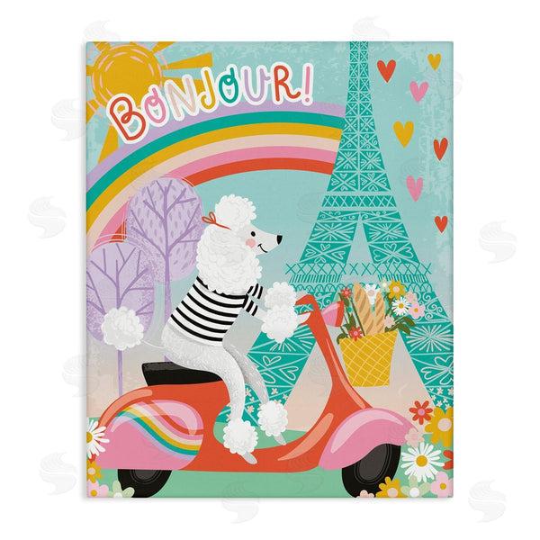 stupell industries Arrolynn Weiderhold | Poodle Driving Moped Bonjour Eifel Tower Wall Art