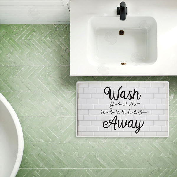Stupell Industries Arrolynn Weiderhold | Wash Worries Away Simple Plush Bath Mat