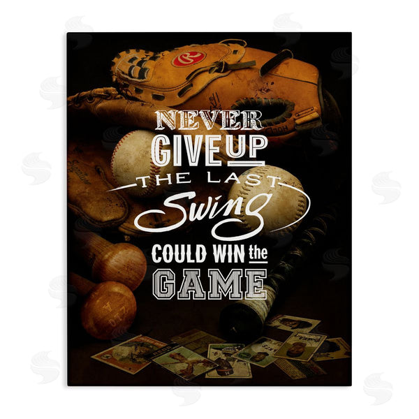 stupell industries Art Licensing Studio | Never Give Up Phrase Baseball Cards Glove Bat Wall Art
