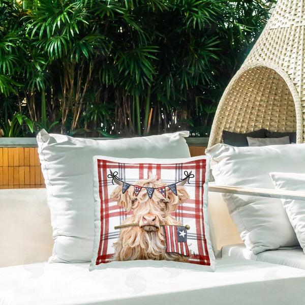 Stupell Industries Ashley Bradley | USA Plaid Highland Cattle Printed Throw Pillow