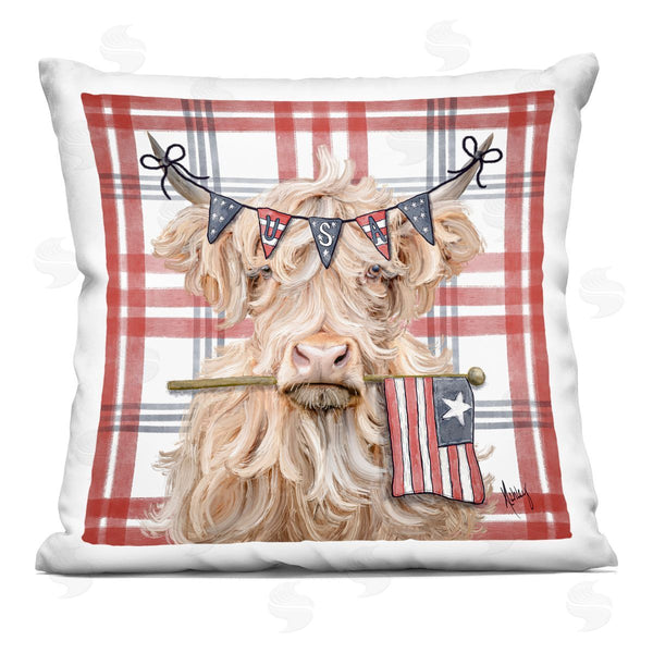 stupell industries Ashley Bradley | USA Plaid Highland Cattle Printed Throw Pillow
