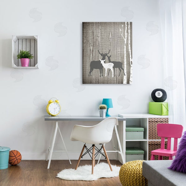 Stupell Industries Ashley Calhoun | Woodland Deer Family Trio Rustic Birch Trees Wall Art