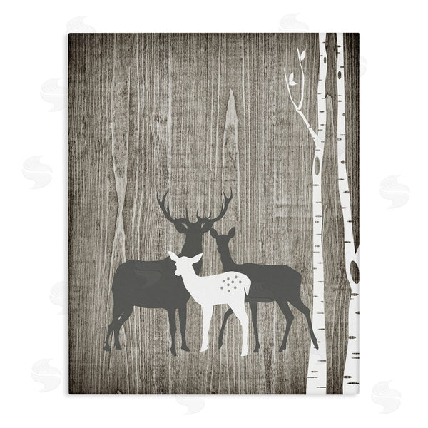 stupell industries Ashley Calhoun | Woodland Deer Family Trio Rustic Birch Trees Wall Art