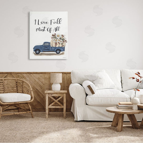 Stupell Industries Ashley Justice | Love Fall Most All Blue Truck Giant Pumpkin Wall Art