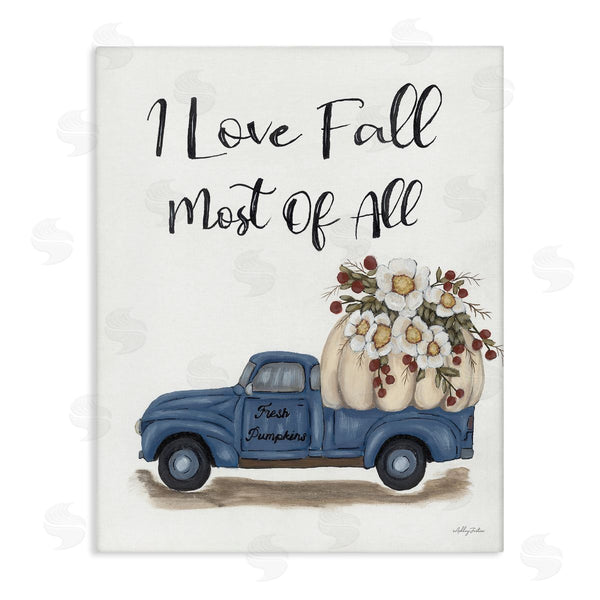 stupell industries Ashley Justice | Love Fall Most All Blue Truck Giant Pumpkin Wall Art