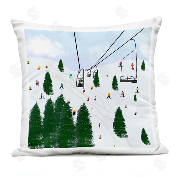 Stupell Industries Ashley Singleton | Busy Ski Slopes Lift Winter Sports Scenery Printed Throw Pillow