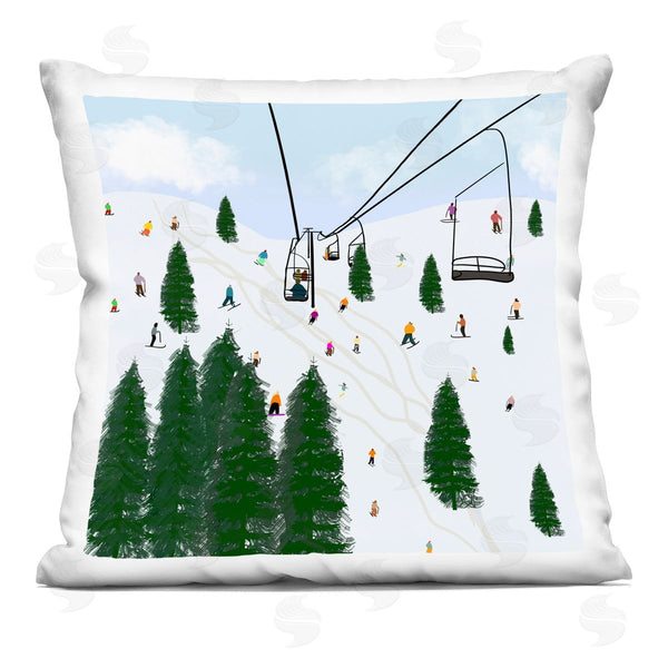 stupell industries Ashley Singleton | Busy Ski Slopes Lift Winter Sports Scenery Printed Throw Pillow
