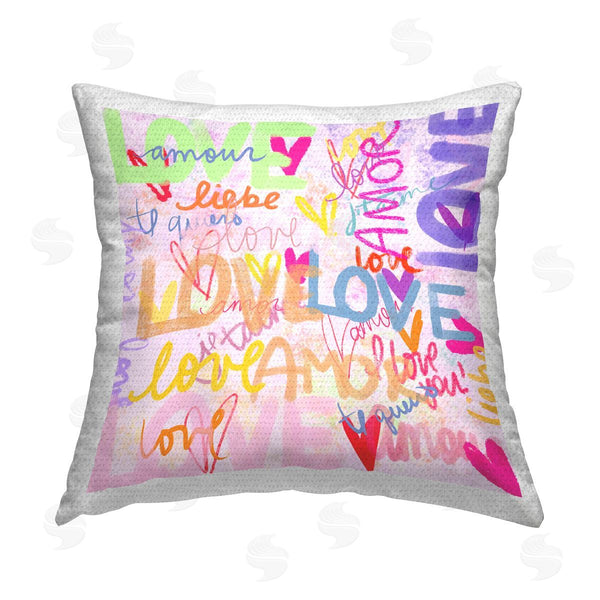 Stupell Industries Ashley Singleton | Love Words Graffiti Collage Hearts Printed Throw Pillow