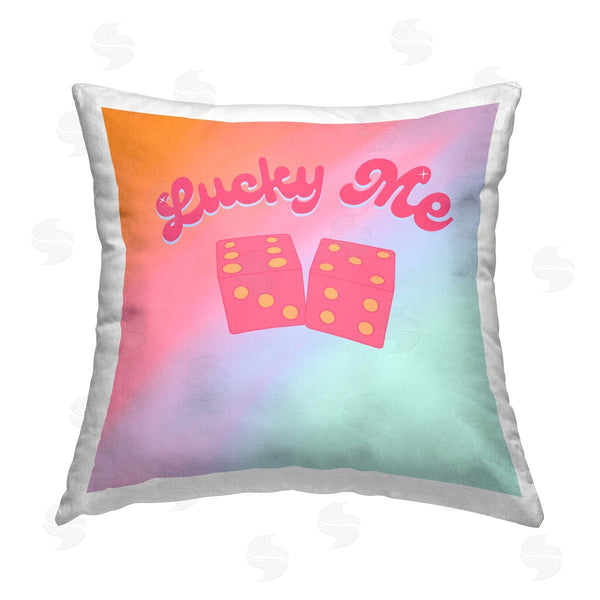 stupell industries Ashley Singleton | Lucky Me Retro Rainbow Dice Printed Throw Pillow