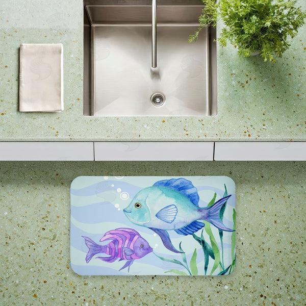 Stupell Industries Audrey Jeanne Roberts | Fun Fish Blue & Purple Anti-Fatigue Mat
