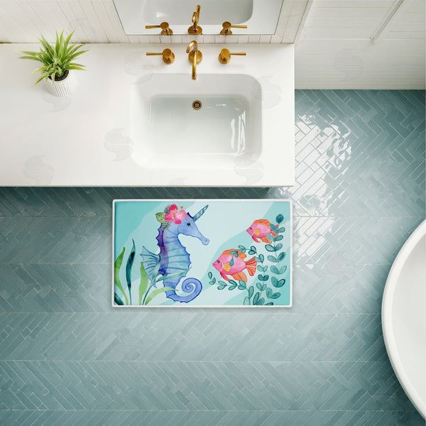 Stupell Industries Audrey Jeanne Roberts | Horned Seahorse & Fish Plush Bath Mat
