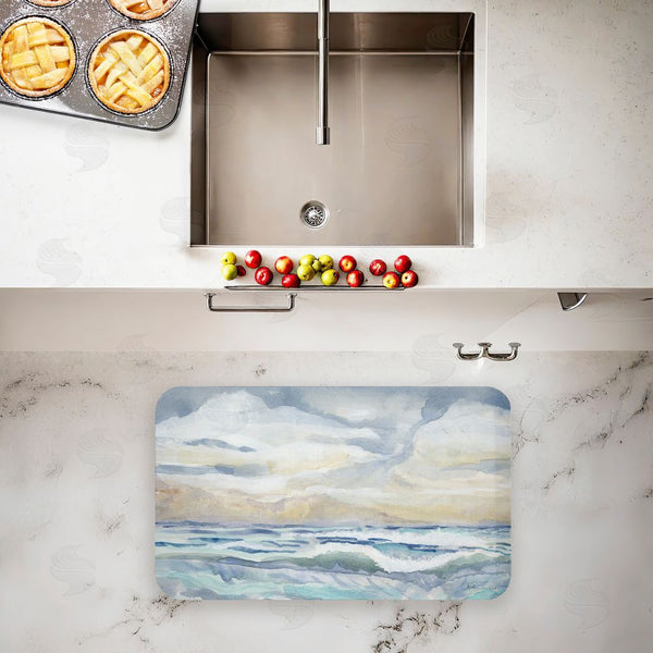 Stupell Industries Audrey Jeanne Roberts | Tranquil Watercolor Waves Anti-Fatigue Mat