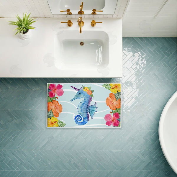 Stupell Industries Audrey Jeanne Roberts | Unicorn Seahorse & Hibiscus Plush Bath Mat