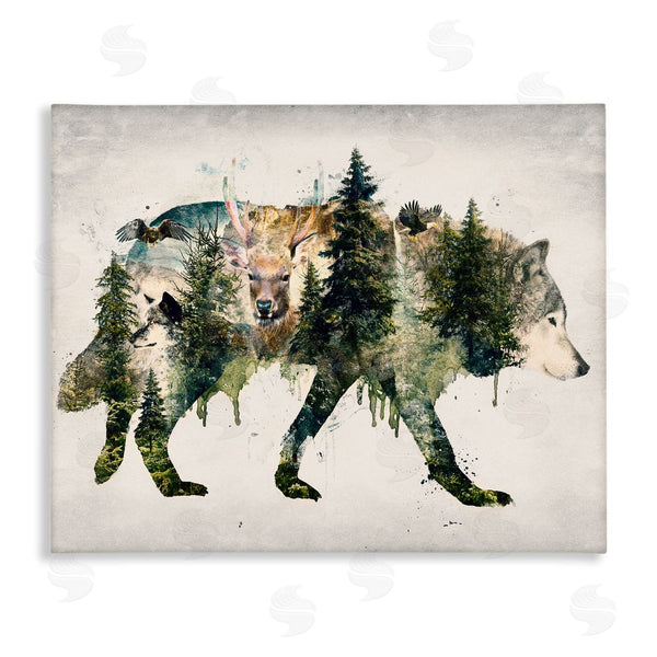 stupell industries Barrett Biggers | Woodland Wildlife Wolf Contour