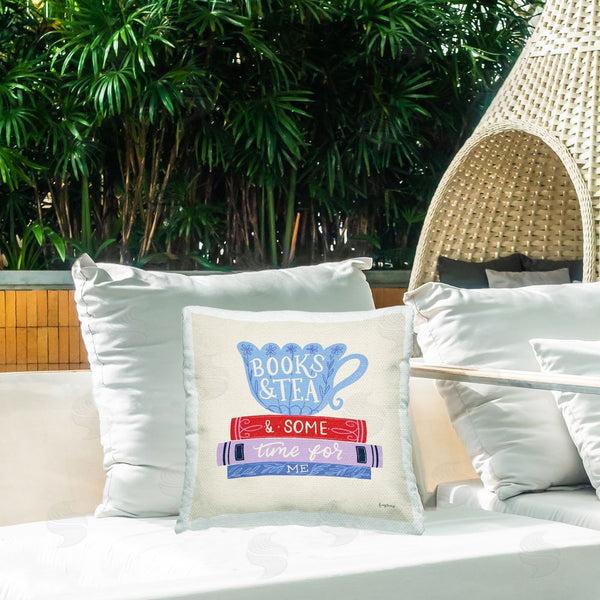 Stupell Industries Becky Thorns | Books Tea Time For Me Printed Throw Pillow