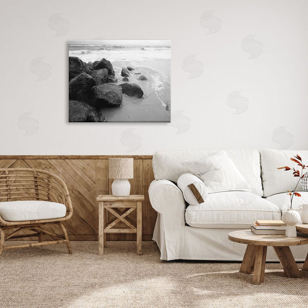 Stupell Industries Bill Carson Photography | Incoming Tide Nautical Beach Coast Black White Photography Wall Art
