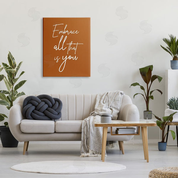 Stupell Industries Birch & Ink | Embrace All That Is You Motivational Phrase Orange Wall Art