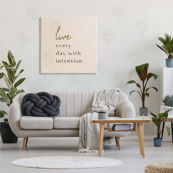 Stupell Industries Birch & Ink | Live Every Day With Intention Phrase Modern Typography Wall Art