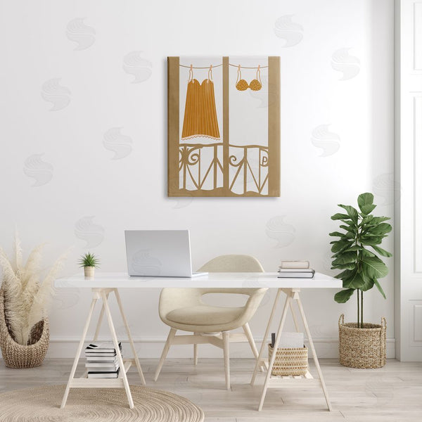 Stupell Industries Birch & Ink | Vintage Orange Clothing European Architecture Balcony Clothesline Wall Art
