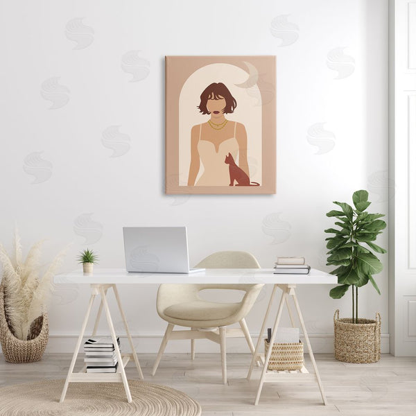 Stupell Industries Birch & Ink | Woman & Cat Arch Shape Cutout Moon Motif Wall Art