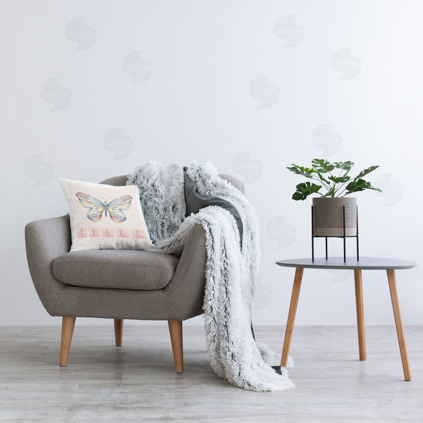 Stupell Industries Blue Chair Blessing | Grace With Butterfly Printed Throw Pillow