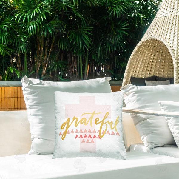 Stupell Industries Blue Chair Blessing | Grateful Over Cross Printed Throw Pillow