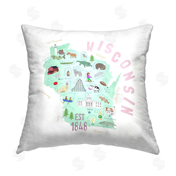 stupell industries Carla Daly | Green Wisconsin Destinations Map Printed Throw Pillow