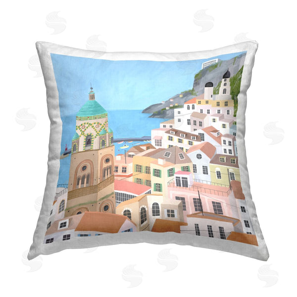 stupell industries Carla Daly | Ocean Coast Town Landscape View Printed Throw Pillow
